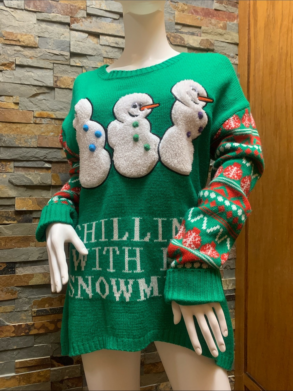 Green Snowman Holiday Sweater chillin w my snowmies